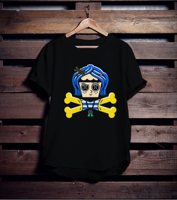 Coraline Inspired Button Eyed Crossbones By Johnny Cupcakes T-Shirt