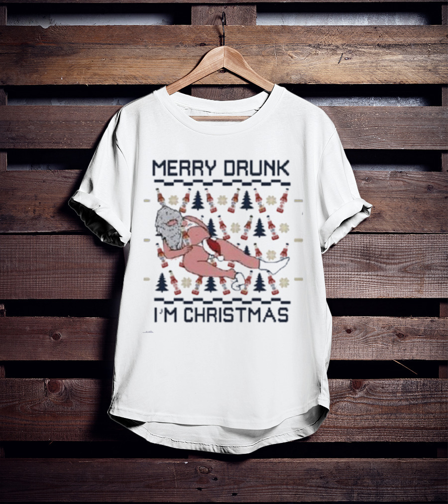 Miller Lite Merry Drunk Santa Ugly Christmas I'm Christmas T-Shirt