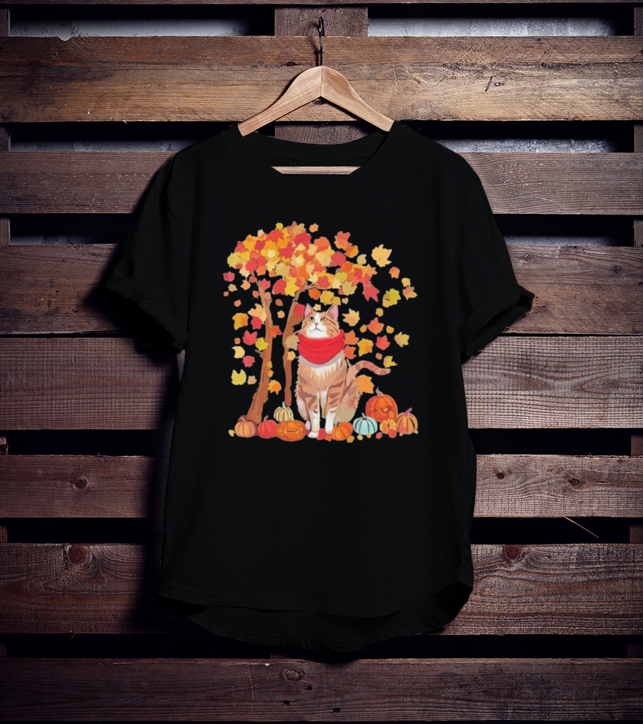 ItS Fall YAll Cat Leaf Fall Tree Hello Autumn Thanksgiving Pumpkin Scarf T-Shirt