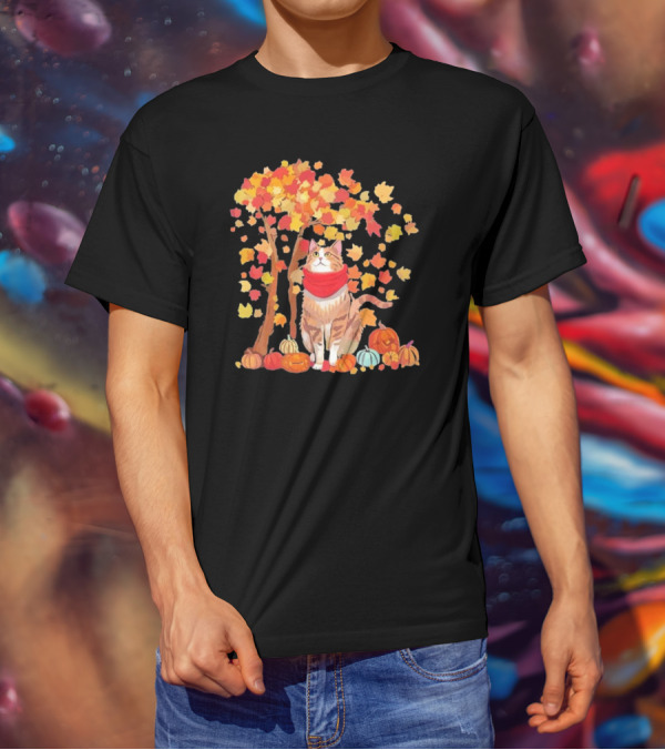 ItS Fall YAll Cat Leaf Fall Tree Hello Autumn Thanksgiving Pumpkin Scarf T-Shirt