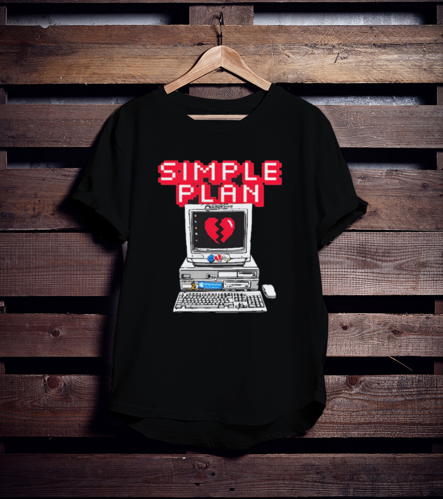 Simple Plan Retro Computer With Broken Heart Symbol T-Shirt