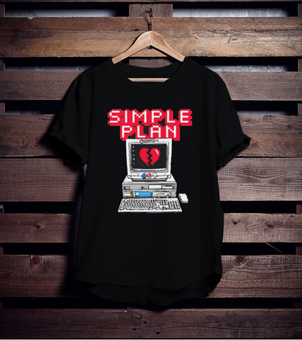Simple Plan Retro Computer With Broken Heart Symbol T-Shirt