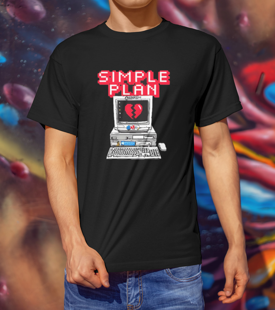 Simple Plan Retro Computer With Broken Heart Symbol T-Shirt