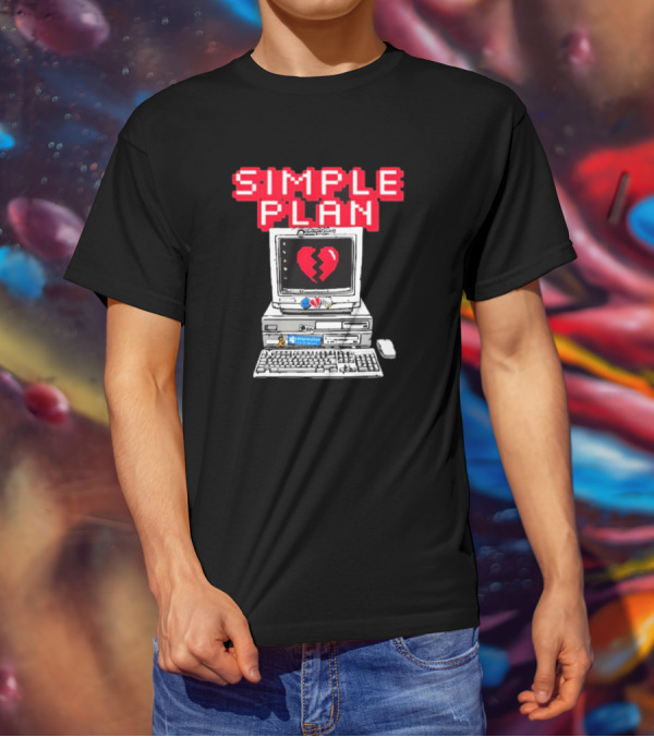 Simple Plan Retro Computer With Broken Heart Symbol T-Shirt