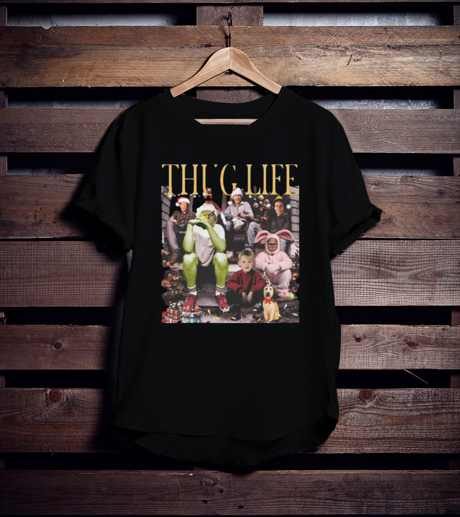 Thug Life Christmas Movies Grinch Home Alone Elf Holiday Mashup T-Shirt