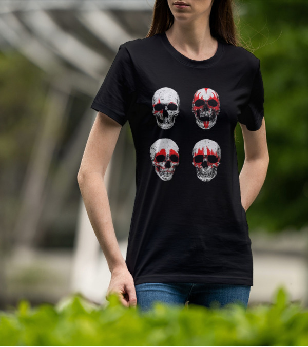 Glow In The Dark Hotter Than Hell Red And White Skulls T-Shirt