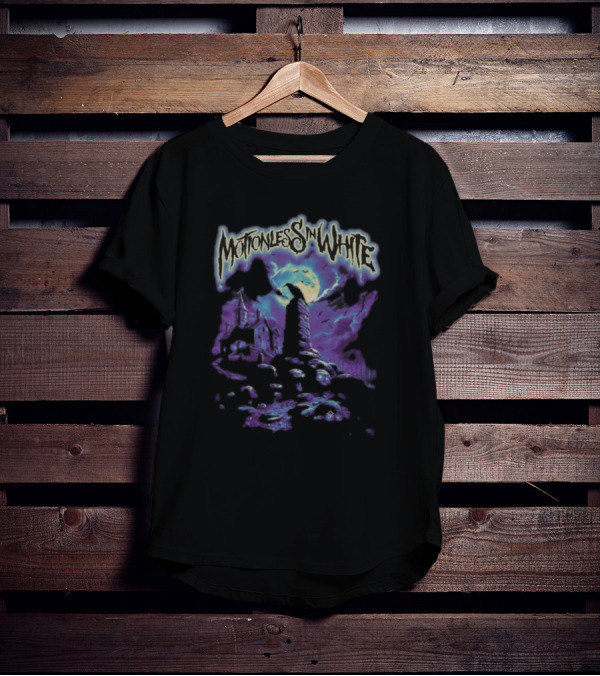 Motionless In White Cemetery Haunted House With Moon And Crow T-Shirt