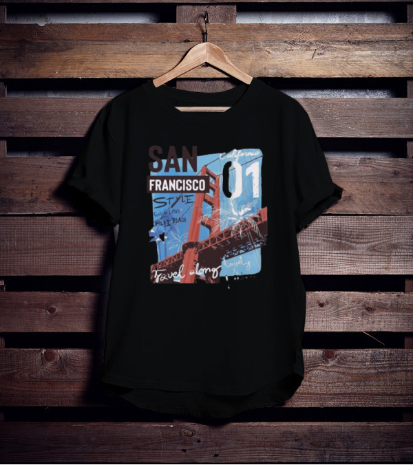 San Francisco California 01 Style Travel Along Lovely Bridge Text Graphics T-Shirt