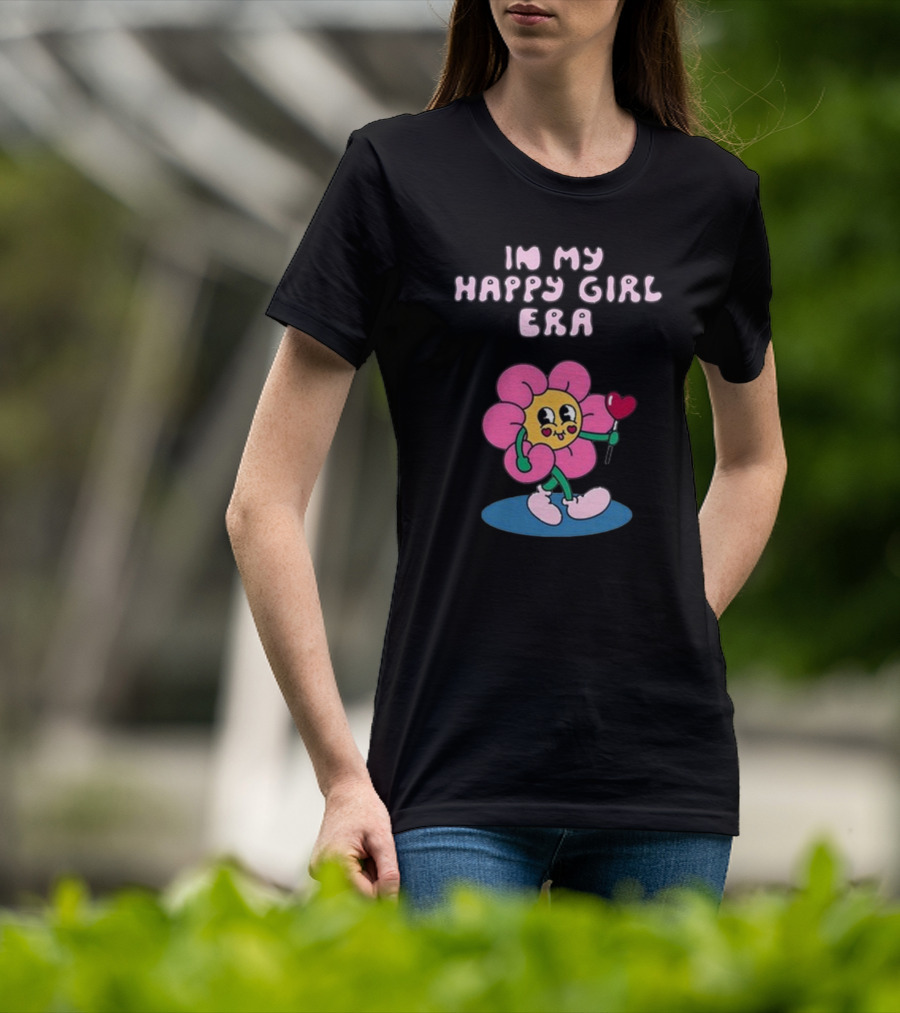 In My Happy Girl Era With Pink Flower Character And Heart Lollipop T-Shirt