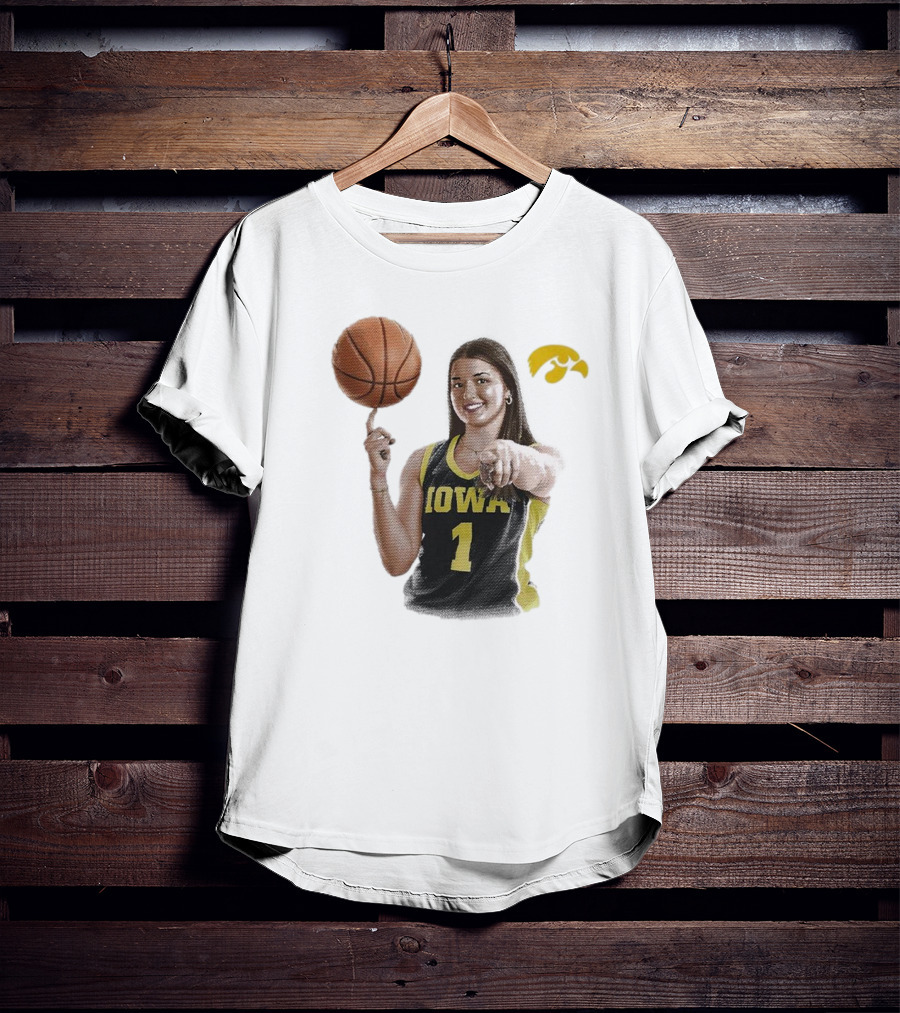 Taylor Stremlow Iowa Basketball Number 1 Portrait Signature With Team T-Shirt