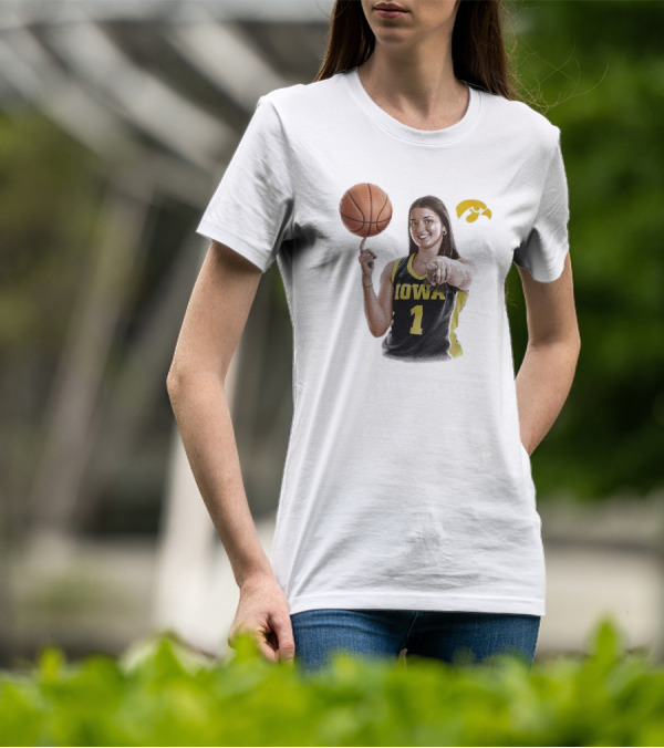 Taylor Stremlow Iowa Basketball Number 1 Portrait Signature With Team T-Shirt