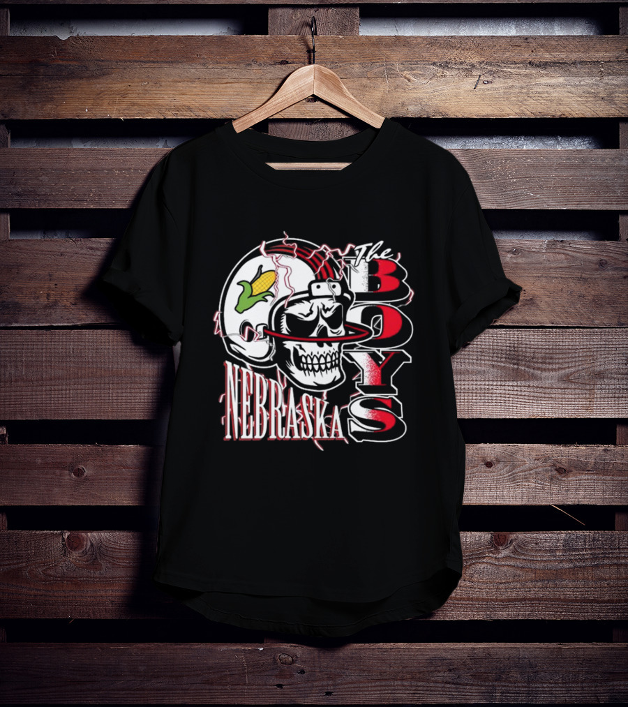 The Boys Nebraska Lightning Skull Corn Helmet T-Shirt
