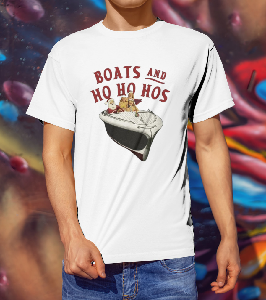 Boats And Ho Ho Hos Santa And Crew On A Christmas Boat T-Shirt