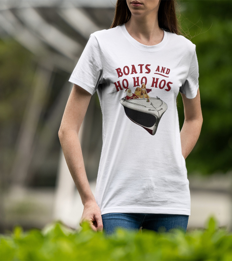 Boats And Ho Ho Hos Santa And Crew On A Christmas Boat T-Shirt