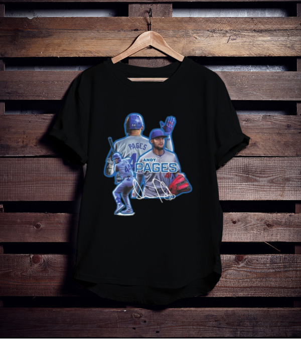 Andy Pages LA Dodgers Baseball 44 Signature Player Collage T-Shirt