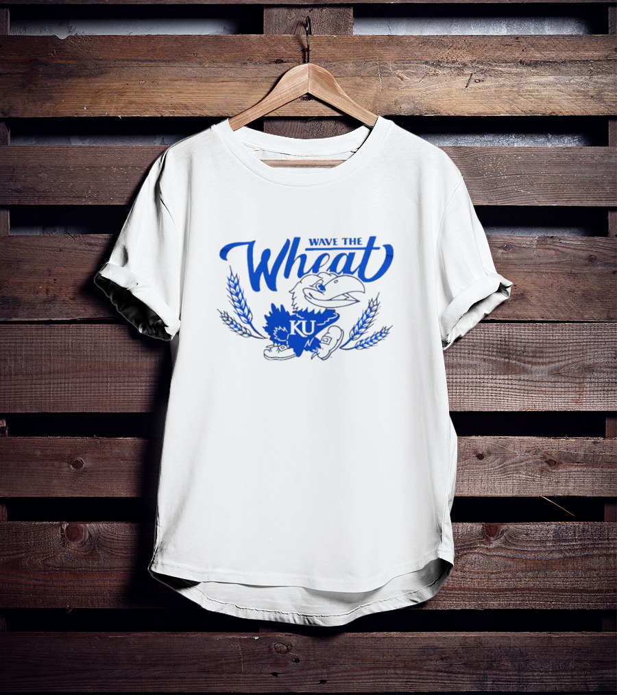 Wave The Wheat Kansas Jayhawks KU Mascot And Wheat Sheaves T-Shirt