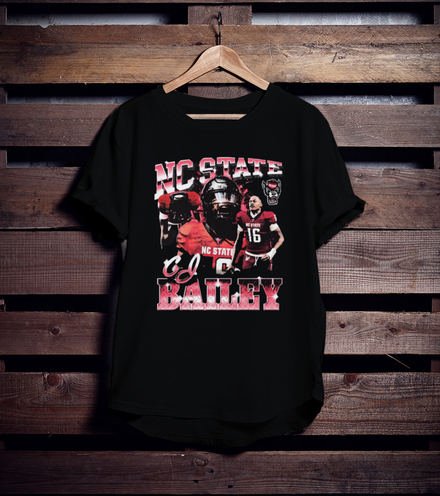 NC State Wolfpack CJ Bailey 90s Football Player Collage T-Shirt