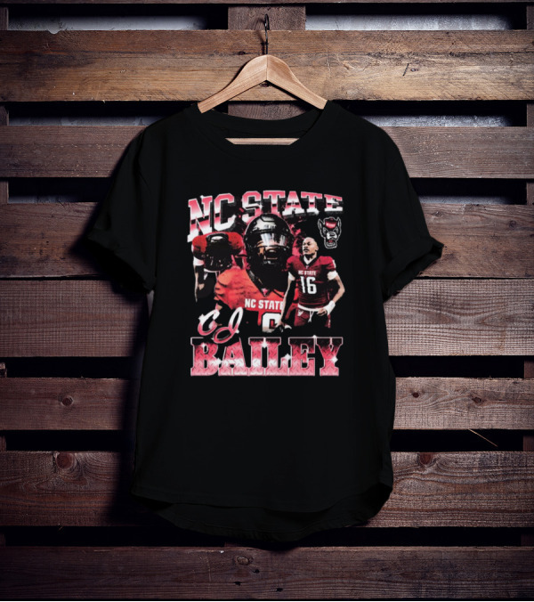 NC State Wolfpack CJ Bailey 90s Football Player Collage T-Shirt