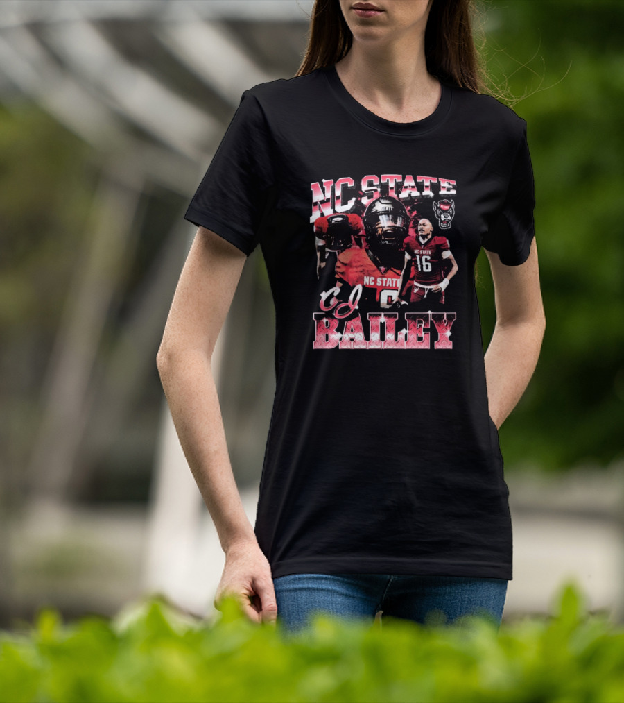 NC State Wolfpack CJ Bailey 90s Football Player Collage T-Shirt