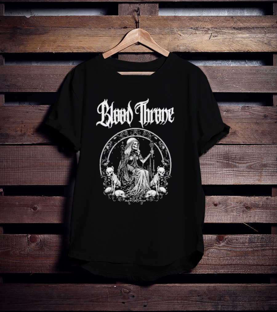 Blood Throne Skeleton Woman Gothic Art By Down Right Merch T-Shirt