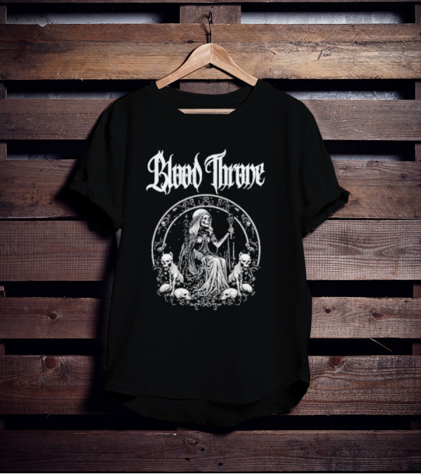 Blood Throne Skeleton Woman Gothic Art By Down Right Merch T-Shirt