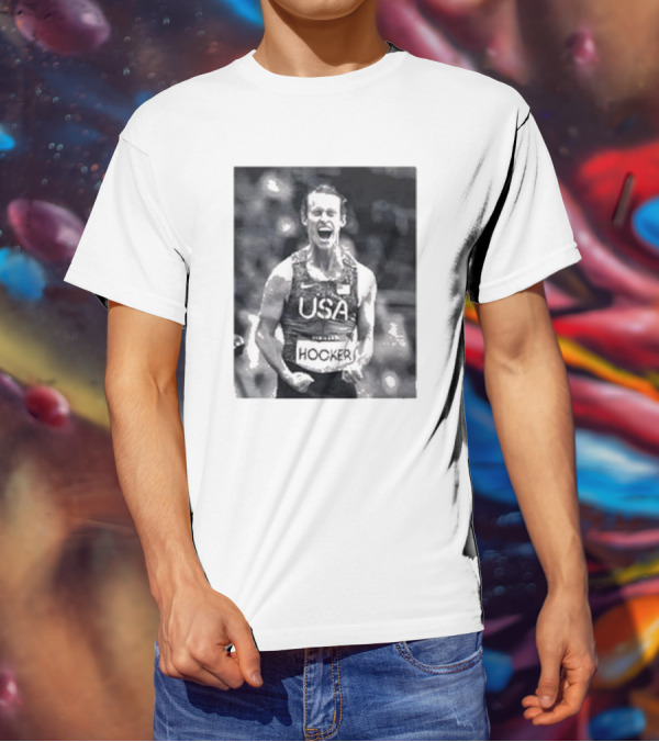USA Cole Hocker Olympic Photo Signature T-Shirt