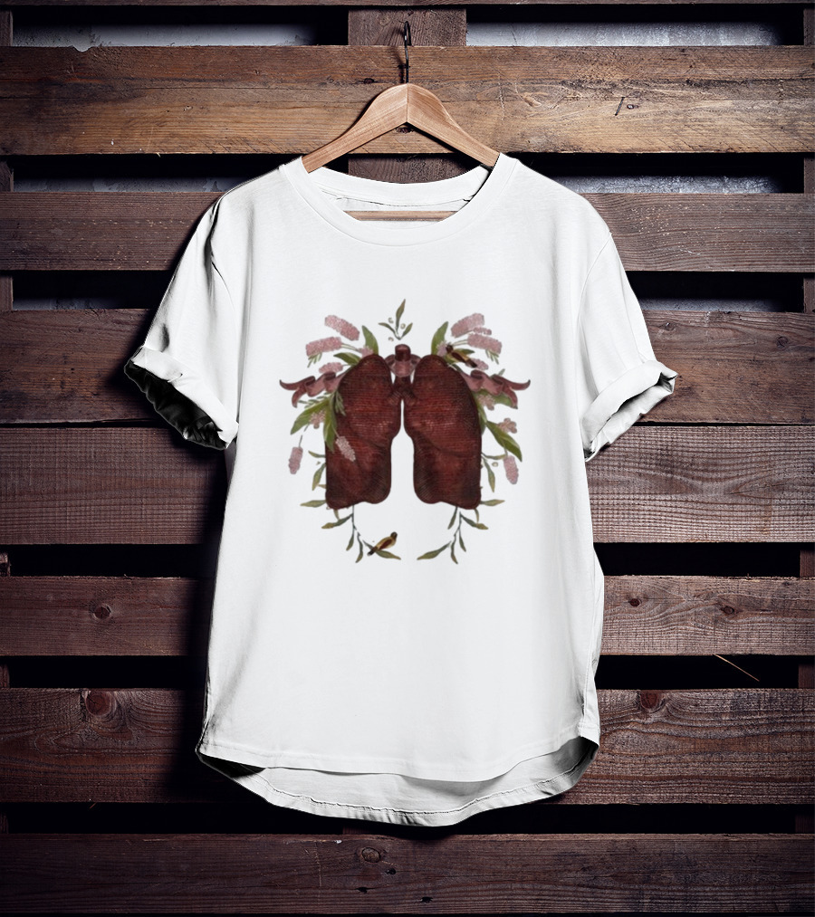 Natural Maroon Lungs Botanical Embellishment T-Shirt
