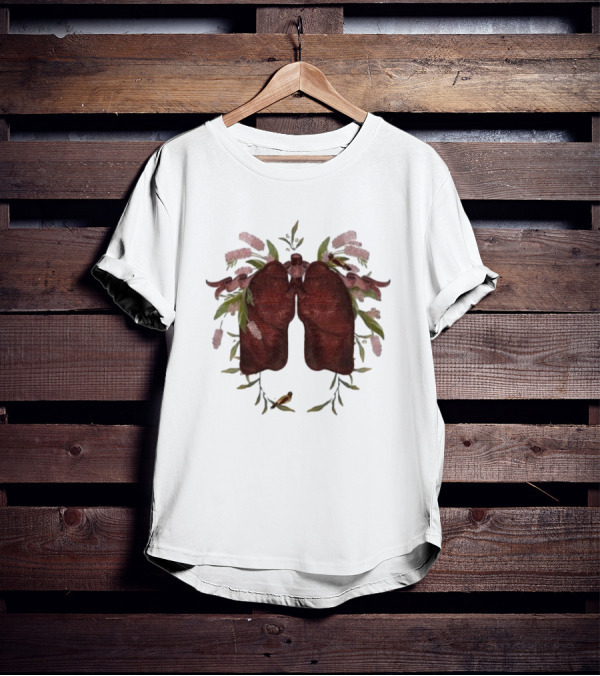 Natural Maroon Lungs Botanical Embellishment T-Shirt