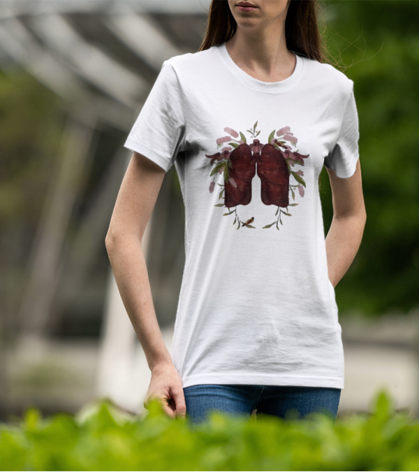 Natural Maroon Lungs Botanical Embellishment T-Shirt