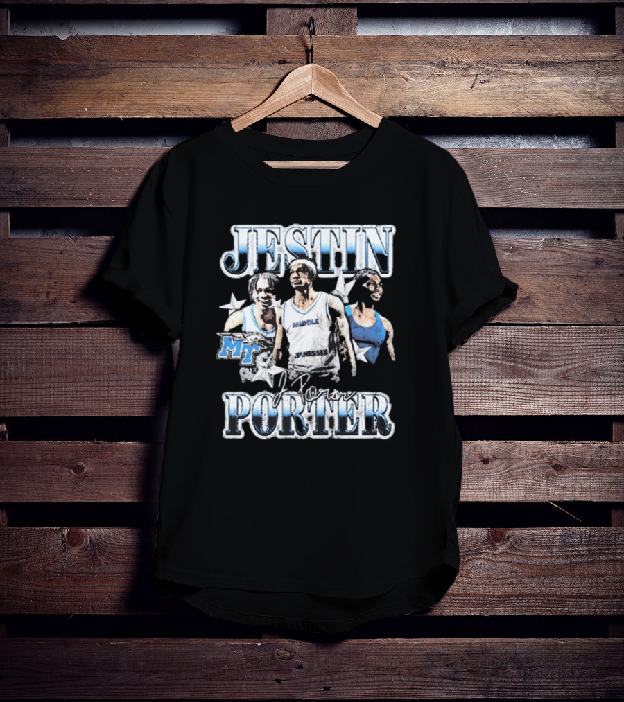 Jestin Porter Middle Tennessee MT 90s Signature Blue Raiders T-Shirt