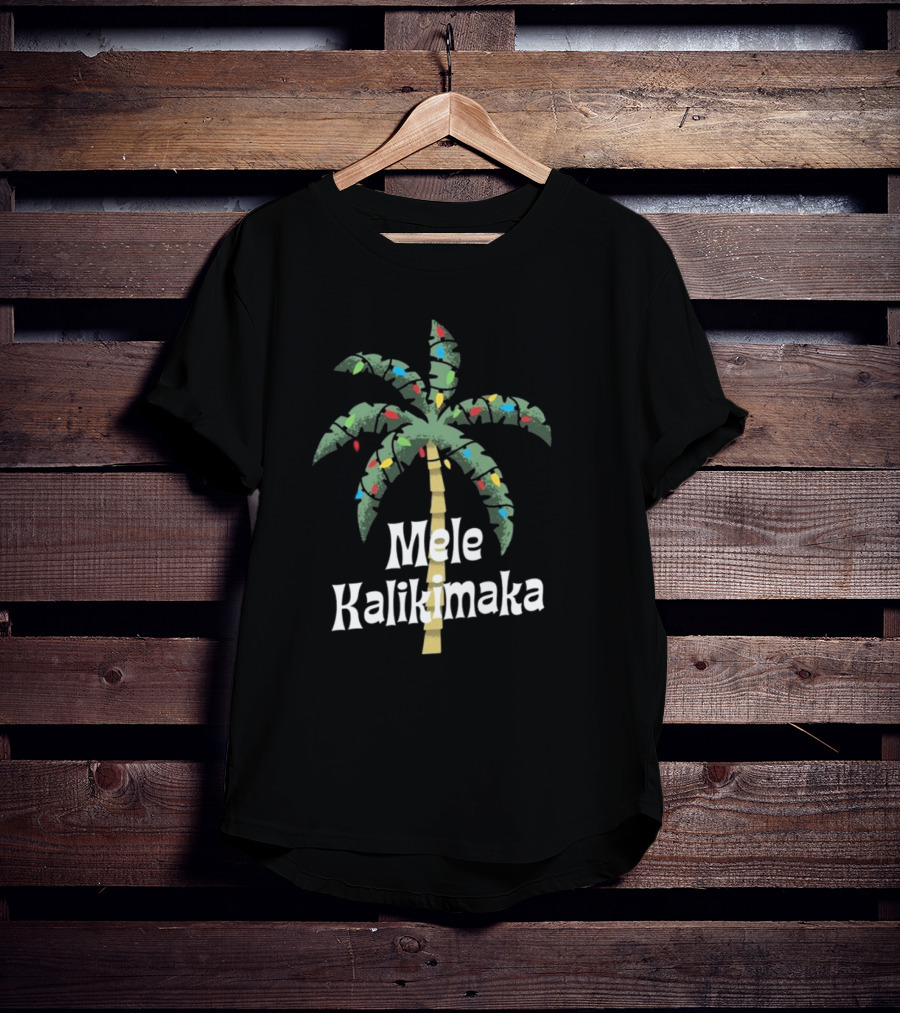 Mele Kalikimaka Christmas Palm Tree With Holiday Lights T-Shirt
