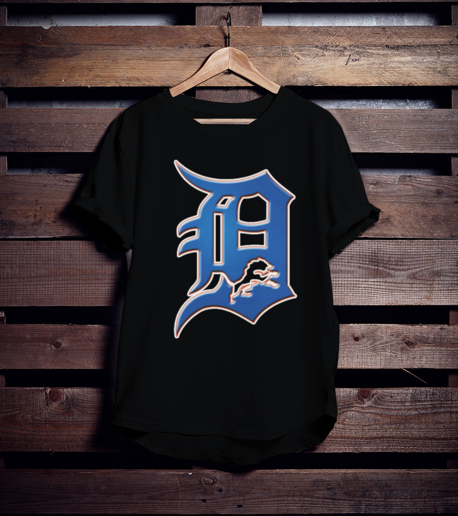 Detroit Lions Tigers Logo Mashup NFL MLB Blue D T-Shirt