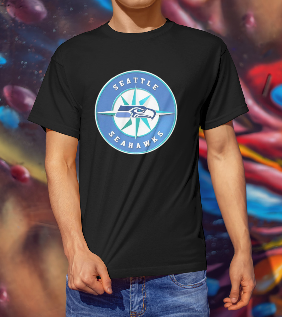 Seattle Seahawks X Mariners Logo Mashup NFL MLB Crossover T-Shirt