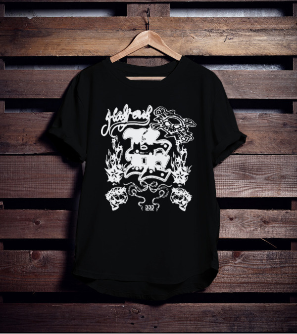 Half Evil 333 Skull Flames Collage T-Shirt