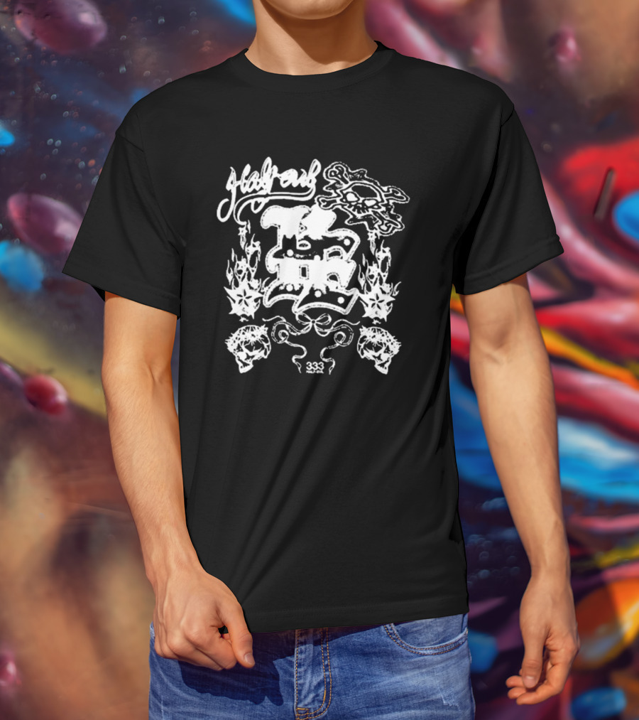 Half Evil 333 Skull Flames Collage T-Shirt