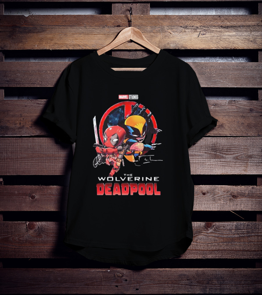 Marvel Studios Baby Deadpool And Wolverine Hugh Jackman And Ryan Reynolds Signatures T-Shirt