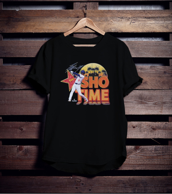 Los Angeles Shohei Ohtani Sho-Time Signature Retro MLB Sunset Palms T-Shirt