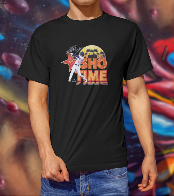 Los Angeles Shohei Ohtani Sho-Time Signature Retro MLB Sunset Palms T-Shirt