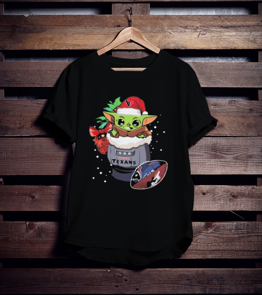 Houston Texans Baby Yoda Christmas Football T-Shirt