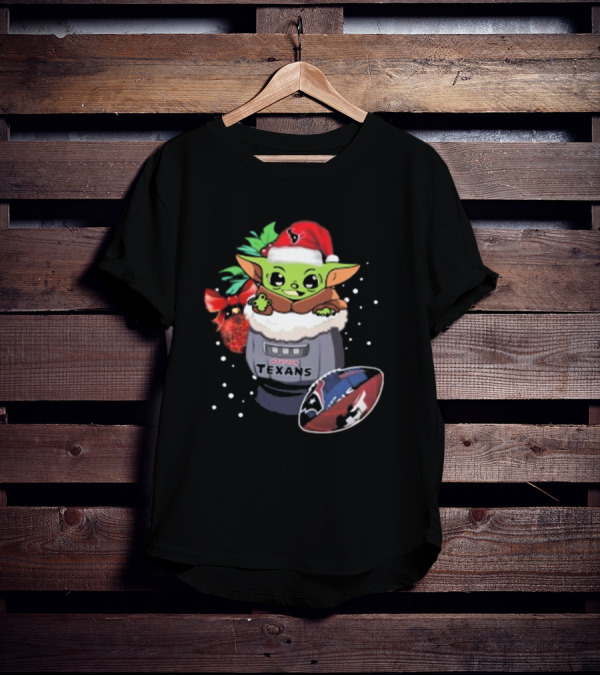 Houston Texans Baby Yoda Christmas Football T-Shirt