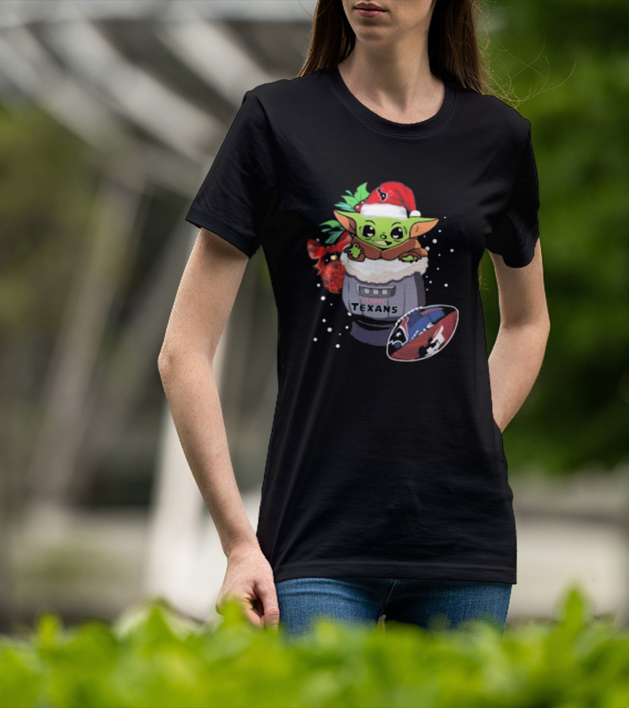 Houston Texans Baby Yoda Christmas Football T-Shirt