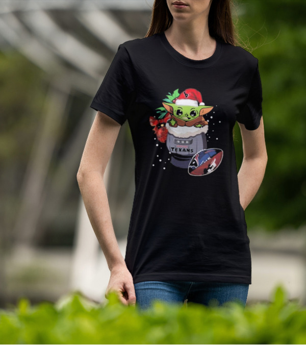 Houston Texans Baby Yoda Christmas Football T-Shirt