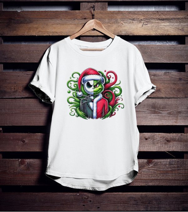 Jack Skellington Grinch Split Face Christmas T-Shirt