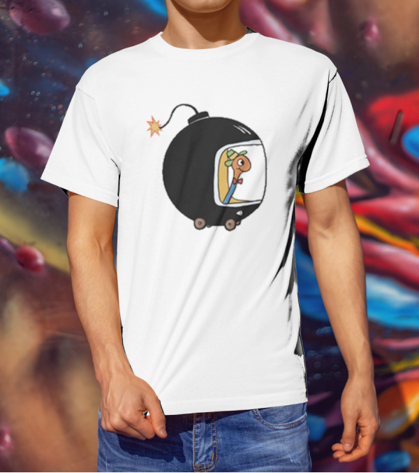 Lowly Car Bomb Cartoon Worm Inside By K. Thor Jensen T-Shirt