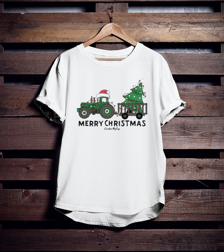 Merry Christmas Tractor Santa Tree Cardin McCoy T-Shirt