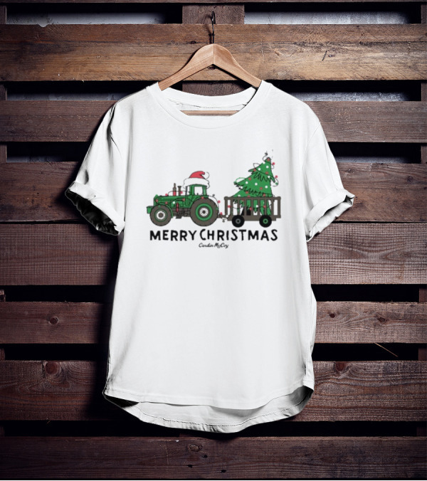 Merry Christmas Tractor Santa Tree Cardin McCoy T-Shirt