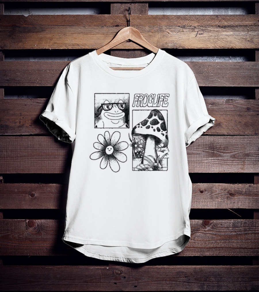 Paymoneywubby Froglife Mushroom Smiling Flower Frog Glasses Boxy T-Shirt