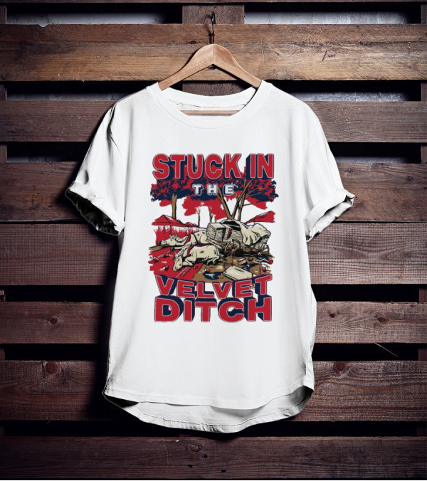 Stuck In The Velvet Ditch Ole Miss Rebels Wagon Red Blue Trees T-Shirt