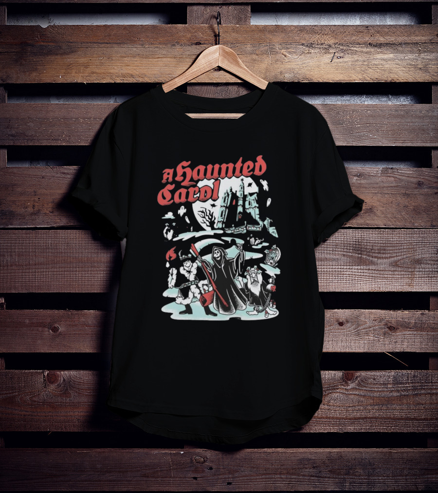 A Haunted Carol Ghostly Christmas Adventure With Skeletons And Snowy Graveyard T-Shirt