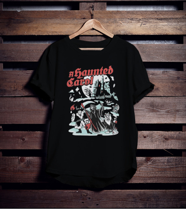 A Haunted Carol Ghostly Christmas Adventure With Skeletons And Snowy Graveyard T-Shirt